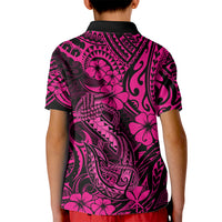 Hawaii Fish Hook Kid Polo Shirt Hibiscus Hawaii Tribal Tattoo Pink Version - Wonder Print Shop