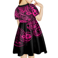 Hawaii Fish Hook Kid Short Sleeve Dress Hibiscus Hawaii Tribal Tattoo Pink Version - Wonder Print Shop