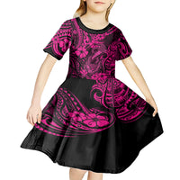 Hawaii Fish Hook Kid Short Sleeve Dress Hibiscus Hawaii Tribal Tattoo Pink Version - Wonder Print Shop