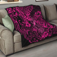 Hawaii Fish Hook Quilt Hibiscus Hawaii Tribal Tattoo Pink Version - Wonder Print Shop