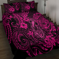Hawaii Fish Hook Quilt Bed Set Hibiscus Hawaii Tribal Tattoo Pink Version - Wonder Print Shop