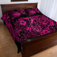 Hawaii Fish Hook Quilt Bed Set Hibiscus Hawaii Tribal Tattoo Pink Version - Wonder Print Shop