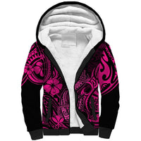 Hawaii Fish Hook Sherpa Hoodie Hibiscus Hawaii Tribal Tattoo Pink Version - Wonder Print Shop