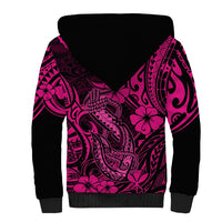 Hawaii Fish Hook Sherpa Hoodie Hibiscus Hawaii Tribal Tattoo Pink Version - Wonder Print Shop