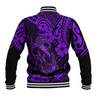 Hawaii Fish Hook Baseball Jacket Hibiscus Hawaii Tribal Tattoo Purple Version - Wonder Print Shop