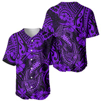 Hawaii Fish Hook Baseball Jersey Hibiscus Hawaii Tribal Tattoo Purple Version - Wonder Print Shop
