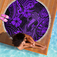 Hawaii Fish Hook Beach Blanket Hibiscus Hawaii Tribal Tattoo Purple Version - Wonder Print Shop