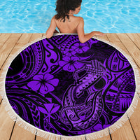 Hawaii Fish Hook Beach Blanket Hibiscus Hawaii Tribal Tattoo Purple Version - Wonder Print Shop