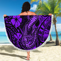 Hawaii Fish Hook Beach Blanket Hibiscus Hawaii Tribal Tattoo Purple Version - Wonder Print Shop