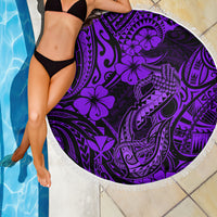 Hawaii Fish Hook Beach Blanket Hibiscus Hawaii Tribal Tattoo Purple Version - Wonder Print Shop