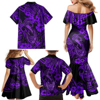 Hawaii Fish Hook Family Matching Mermaid Dress and Hawaiian Shirt Hibiscus Hawaii Tribal Tattoo Purple Version - Wonder Print Shop