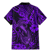 Hawaii Fish Hook Family Matching Mermaid Dress and Hawaiian Shirt Hibiscus Hawaii Tribal Tattoo Purple Version - Wonder Print Shop