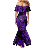 Hawaii Fish Hook Family Matching Mermaid Dress and Hawaiian Shirt Hibiscus Hawaii Tribal Tattoo Purple Version - Wonder Print Shop