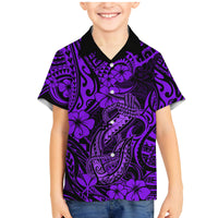 Hawaii Fish Hook Family Matching Mermaid Dress and Hawaiian Shirt Hibiscus Hawaii Tribal Tattoo Purple Version - Wonder Print Shop