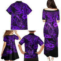 Hawaii Fish Hook Family Matching Puletasi Dress and Hawaiian Shirt Hibiscus Hawaii Tribal Tattoo Purple Version - Wonder Print Shop