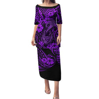 Hawaii Fish Hook Family Matching Puletasi Dress and Hawaiian Shirt Hibiscus Hawaii Tribal Tattoo Purple Version - Wonder Print Shop