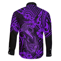 Hawaii Fish Hook Family Matching Short Sleeve Bodycon Dress and Hawaiian Shirt Hibiscus Hawaii Tribal Tattoo Purple Version - Wonder Print Shop