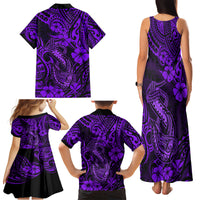 Hawaii Fish Hook Family Matching Tank Maxi Dress and Hawaiian Shirt Hibiscus Hawaii Tribal Tattoo Purple Version - Wonder Print Shop