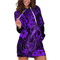 Hawaii Fish Hook Hoodie Dress Hibiscus Hawaii Tribal Tattoo Purple Version - Wonder Print Shop