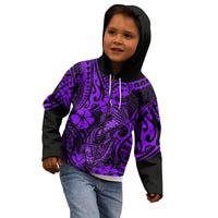 Hawaii Fish Hook Kid Hoodie Hibiscus Hawaii Tribal Tattoo Purple Version - Wonder Print Shop