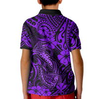 Hawaii Fish Hook Kid Polo Shirt Hibiscus Hawaii Tribal Tattoo Purple Version - Wonder Print Shop