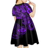 Hawaii Fish Hook Kid Short Sleeve Dress Hibiscus Hawaii Tribal Tattoo Purple Version - Wonder Print Shop