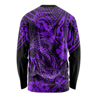 Hawaii Fish Hook Long Sleeve Shirt Hibiscus Hawaii Tribal Tattoo Purple Version - Wonder Print Shop