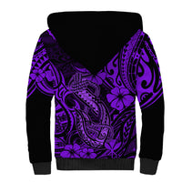Hawaii Fish Hook Sherpa Hoodie Hibiscus Hawaii Tribal Tattoo Purple Version - Wonder Print Shop