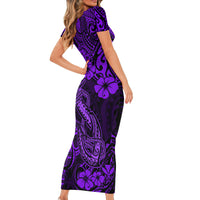 Hawaii Fish Hook Short Sleeve Bodycon Dress Hibiscus Hawaii Tribal Tattoo Purple Version - Wonder Print Shop