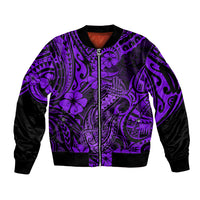 Hawaii Fish Hook Sleeve Zip Bomber Jacket Hibiscus Hawaii Tribal Tattoo Purple Version - Wonder Print Shop