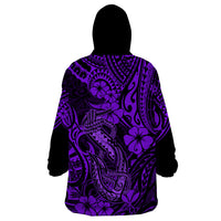 Hawaii Fish Hook Wearable Blanket Hoodie Hibiscus Hawaii Tribal Tattoo Purple Version - Wonder Print Shop