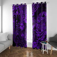 Hawaii Fish Hook Window Curtain Hibiscus Hawaii Tribal Tattoo Purple Version - Wonder Print Shop