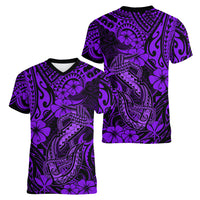 Hawaii Fish Hook Women V Neck T Shirt Hibiscus Hawaii Tribal Tattoo Purple Version - Wonder Print Shop