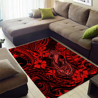 Hawaii Fish Hook Area Rug Hibiscus Hawaii Tribal Tattoo Red Version - Wonder Print Shop