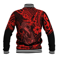 Hawaii Fish Hook Baseball Jacket Hibiscus Hawaii Tribal Tattoo Red Version - Wonder Print Shop