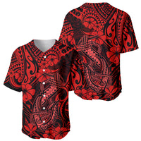 Hawaii Fish Hook Baseball Jersey Hibiscus Hawaii Tribal Tattoo Red Version - Wonder Print Shop