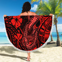 Hawaii Fish Hook Beach Blanket Hibiscus Hawaii Tribal Tattoo Red Version - Wonder Print Shop