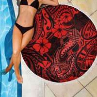 Hawaii Fish Hook Beach Blanket Hibiscus Hawaii Tribal Tattoo Red Version - Wonder Print Shop