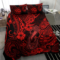 Hawaii Fish Hook Bedding Set Hibiscus Hawaii Tribal Tattoo Red Version - Wonder Print Shop