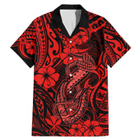 Hawaii Fish Hook Family Matching Mermaid Dress and Hawaiian Shirt Hibiscus Hawaii Tribal Tattoo Red Version - Wonder Print Shop
