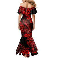 Hawaii Fish Hook Family Matching Mermaid Dress and Hawaiian Shirt Hibiscus Hawaii Tribal Tattoo Red Version - Wonder Print Shop