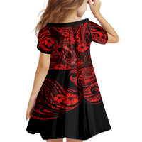 Hawaii Fish Hook Family Matching Short Sleeve Bodycon Dress and Hawaiian Shirt Hibiscus Hawaii Tribal Tattoo Red Version - Wonder Print Shop