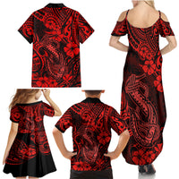 Hawaii Fish Hook Family Matching Summer Maxi Dress and Hawaiian Shirt Hibiscus Hawaii Tribal Tattoo Red Version - Wonder Print Shop