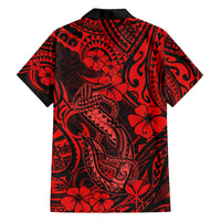 Hawaii Fish Hook Family Matching Summer Maxi Dress and Hawaiian Shirt Hibiscus Hawaii Tribal Tattoo Red Version - Wonder Print Shop