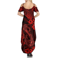 Hawaii Fish Hook Family Matching Summer Maxi Dress and Hawaiian Shirt Hibiscus Hawaii Tribal Tattoo Red Version - Wonder Print Shop