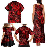 Hawaii Fish Hook Family Matching Tank Maxi Dress and Hawaiian Shirt Hibiscus Hawaii Tribal Tattoo Red Version - Wonder Print Shop