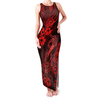 Hawaii Fish Hook Family Matching Tank Maxi Dress and Hawaiian Shirt Hibiscus Hawaii Tribal Tattoo Red Version - Wonder Print Shop