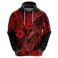 Hawaii Fish Hook Hoodie Hibiscus Hawaii Tribal Tattoo Red Version - Wonder Print Shop