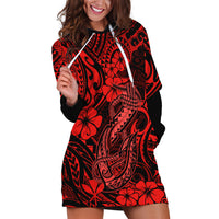Hawaii Fish Hook Hoodie Dress Hibiscus Hawaii Tribal Tattoo Red Version - Wonder Print Shop