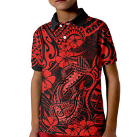 Hawaii Fish Hook Kid Polo Shirt Hibiscus Hawaii Tribal Tattoo Red Version - Wonder Print Shop